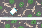 Japanese Fabric 100% linen Hokkoh Poppies III - green, grey -  50cm